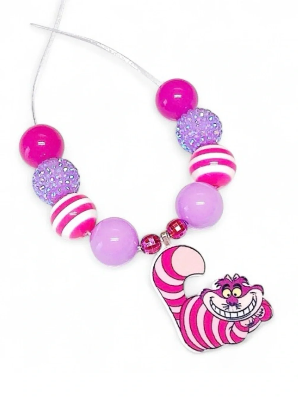 Handmade Cheshire Cat Inspired Necklace Alice Wonderland Bubblegum Bead Jewelry